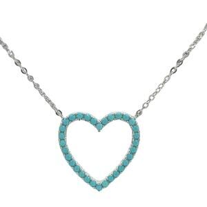 Open Heart Necklace Silver & Turquoise color